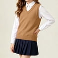 thumbnail image 6 of Spazoro Girls Knit Vest V Neck, Solid Color Breathable Sleeveless Ribbed Trim Regular Fit Preppy Layering Sweater Vest for Kids Khaki Size 7-8, 6 of 8