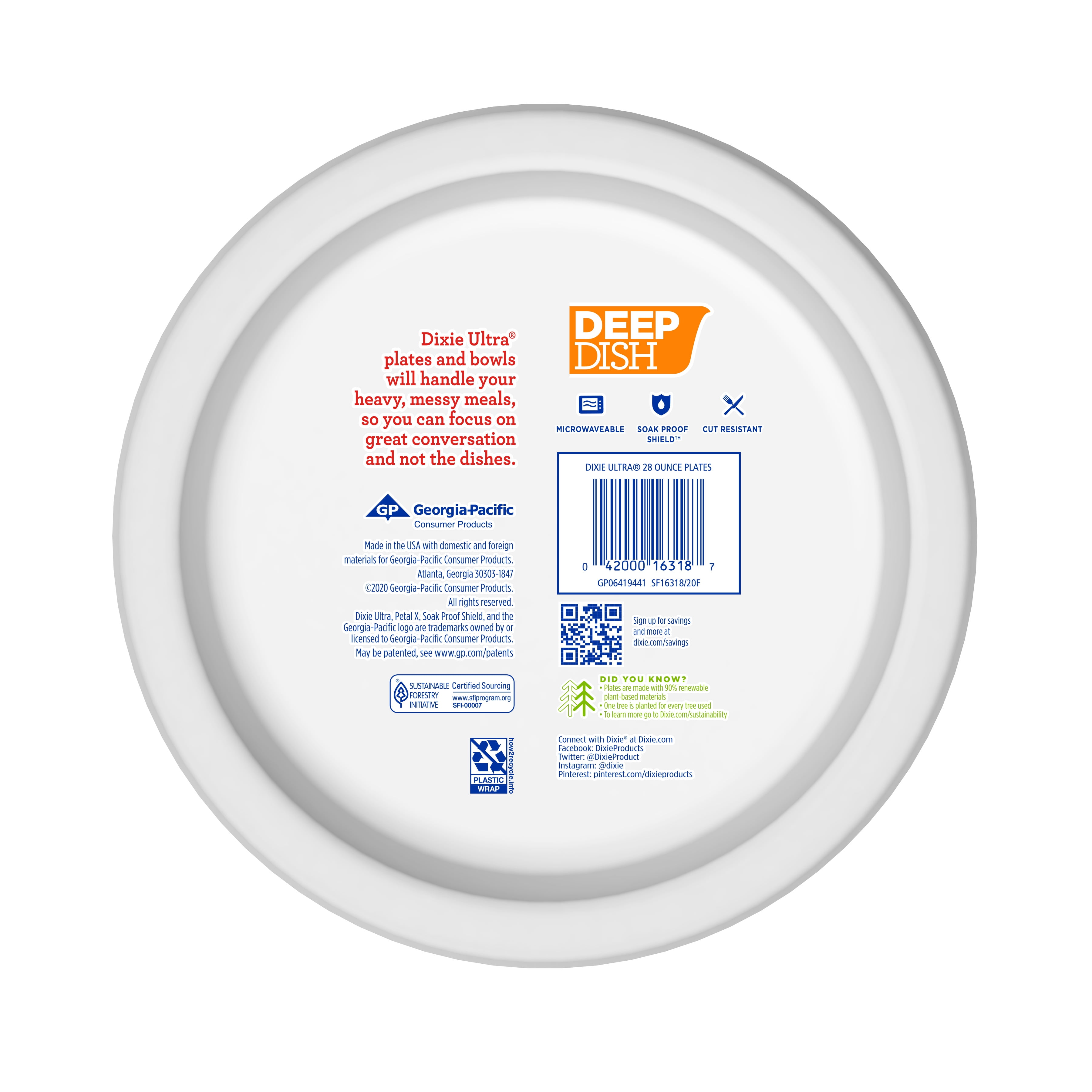  Dixie Ultra® Deep Dish Disposable Paper Plates, 9” Dinner Size,  Printed, 40 Count for Heavy, Messy Meals : Health & Household
