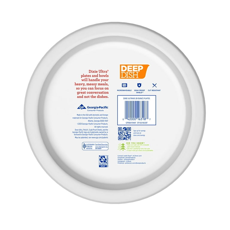 Dixie Ultra Deep Dish Disposable Paper Plates, Multicolor, 28 Ounce, 25  Count 