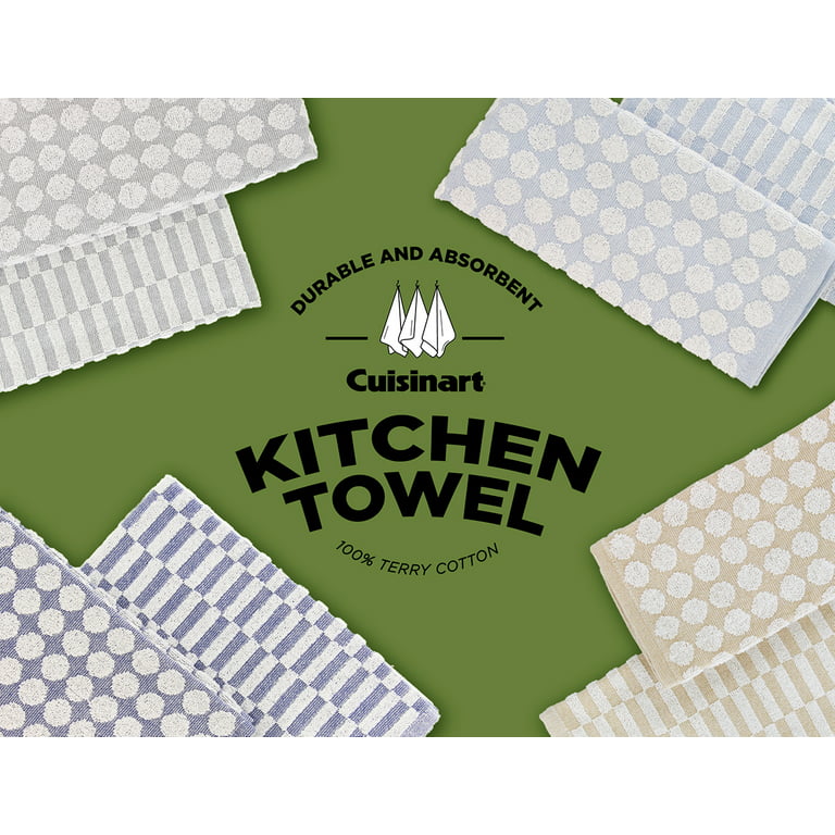 CUISINART KITCHEN TOWELS (3) TURQUOISE WHITE CHECK STRIPE 16 X 28 COTTON NIP