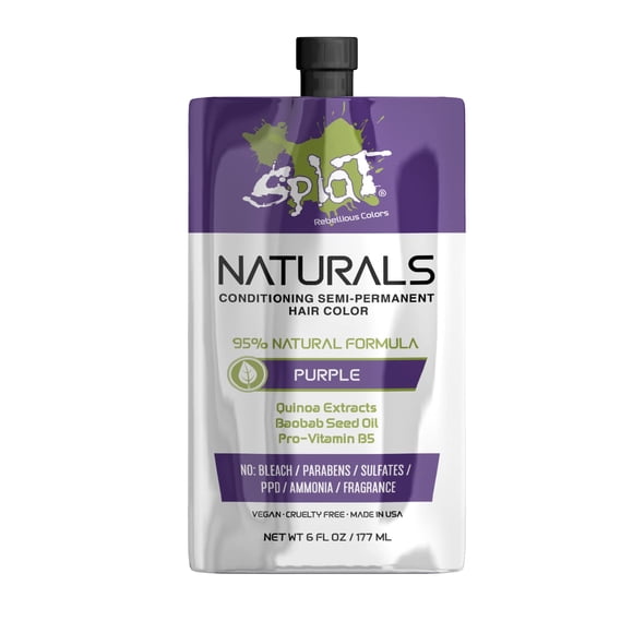Splat Naturals Purple 6 fl. oz., Semi-Permanent Hair Color, 95% Natural Hair Dye Formula, Vegan & Cruelty-Free, Lasts Up to 30 Washes, For Brunette, Nourishing with Quinoa & Baobab Extracts
