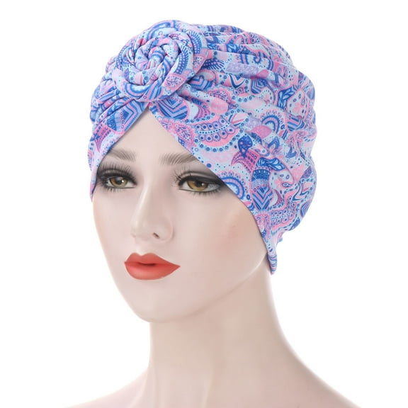 Herrnalise Women India Hat Printed Muslim Ruffle Chemo Hat Beanie Wrap Cap