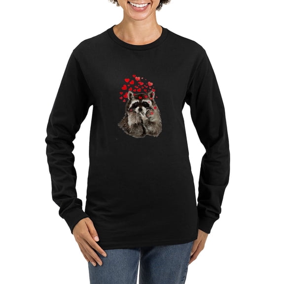 CafePress - Raccoon Blowing Kisses Cute Animal Love Long Sleev - Women's Long Sleeve Graphic Tee Casual Fit