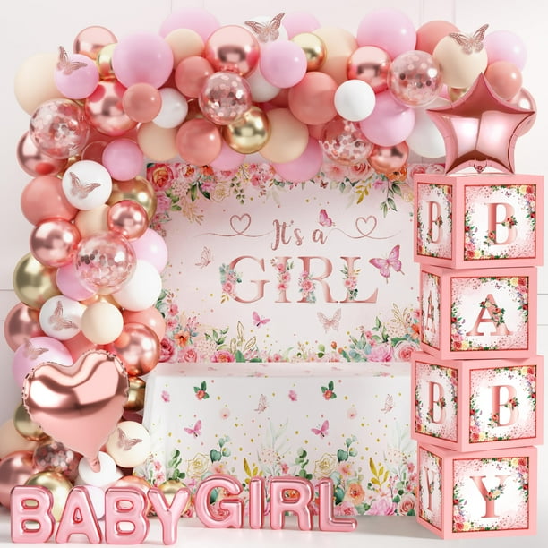 Decoración para baby shower WHYMEO Girl, rosa y oro rosa, es una niña