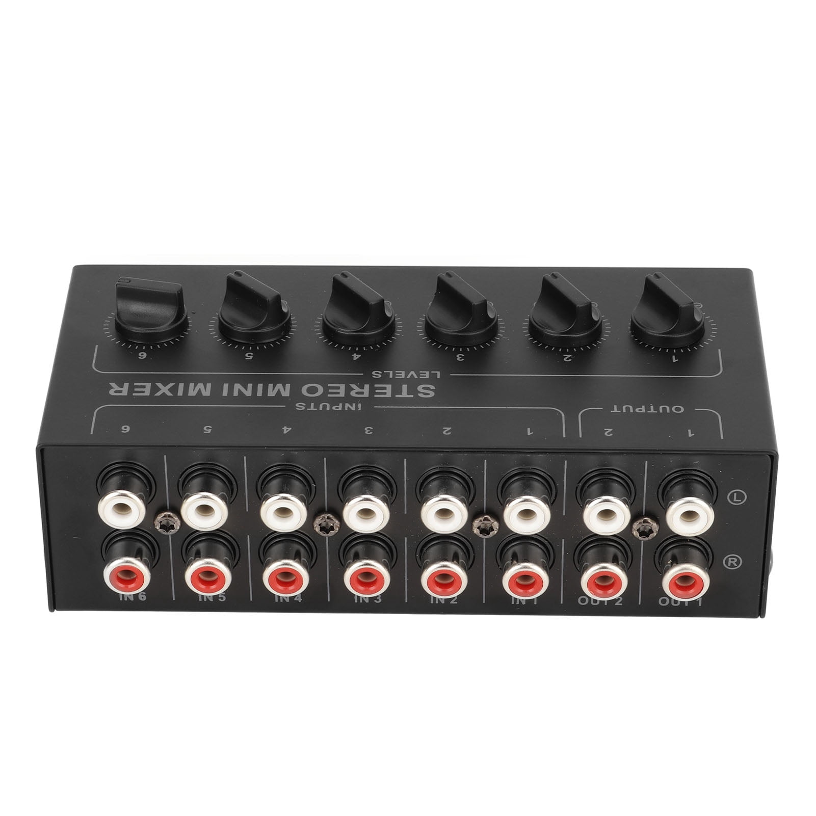 NFTIGB Mini Stereo Mixer 6 Channel Independent Volume Control Portable Passive Audio Mixer for PC CD Laptop Desktop Studio Recording, Ultra-Compact Low Noise Mixing Console Hub, Black