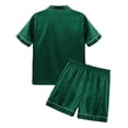 thumbnail image 6 of TiaoBug Women Mens Pajamas Set Satin Lapel Short Sleeve Shirts with Shorts 2-Piece Nightwear Dark Green L, 6 of 7