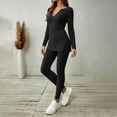 thumbnail image 3 of Lyrehush Womens Casual Matching Sets Fitted Leggings Ribbed Knit Stretchy V Neck Tunics Activewear 2 Piece Lounge Set, 3 of 7
