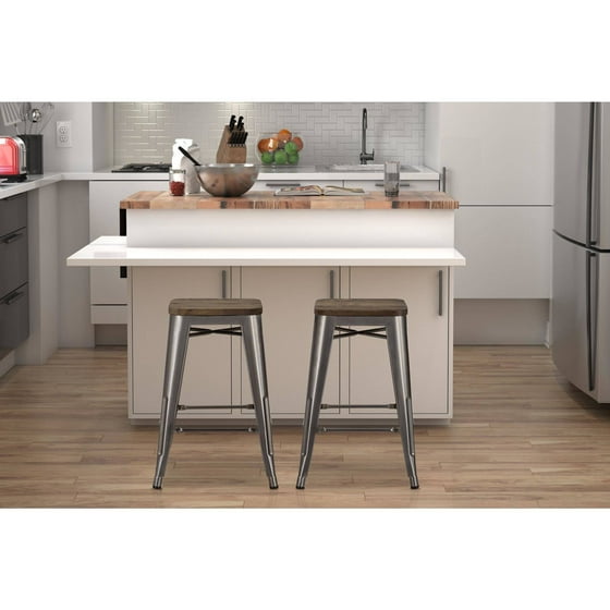 Dorel Home Products Fusion 24" Metal Backless Counter Stool with Wood