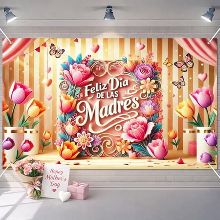 Brythos Mother s Day Floral Butterfly Party Decoration Banner 5×3FT