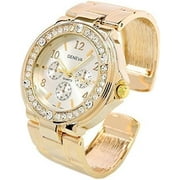 Gold Geneva Crystal Bezel Women's Fancy Bangle Cuff Watch