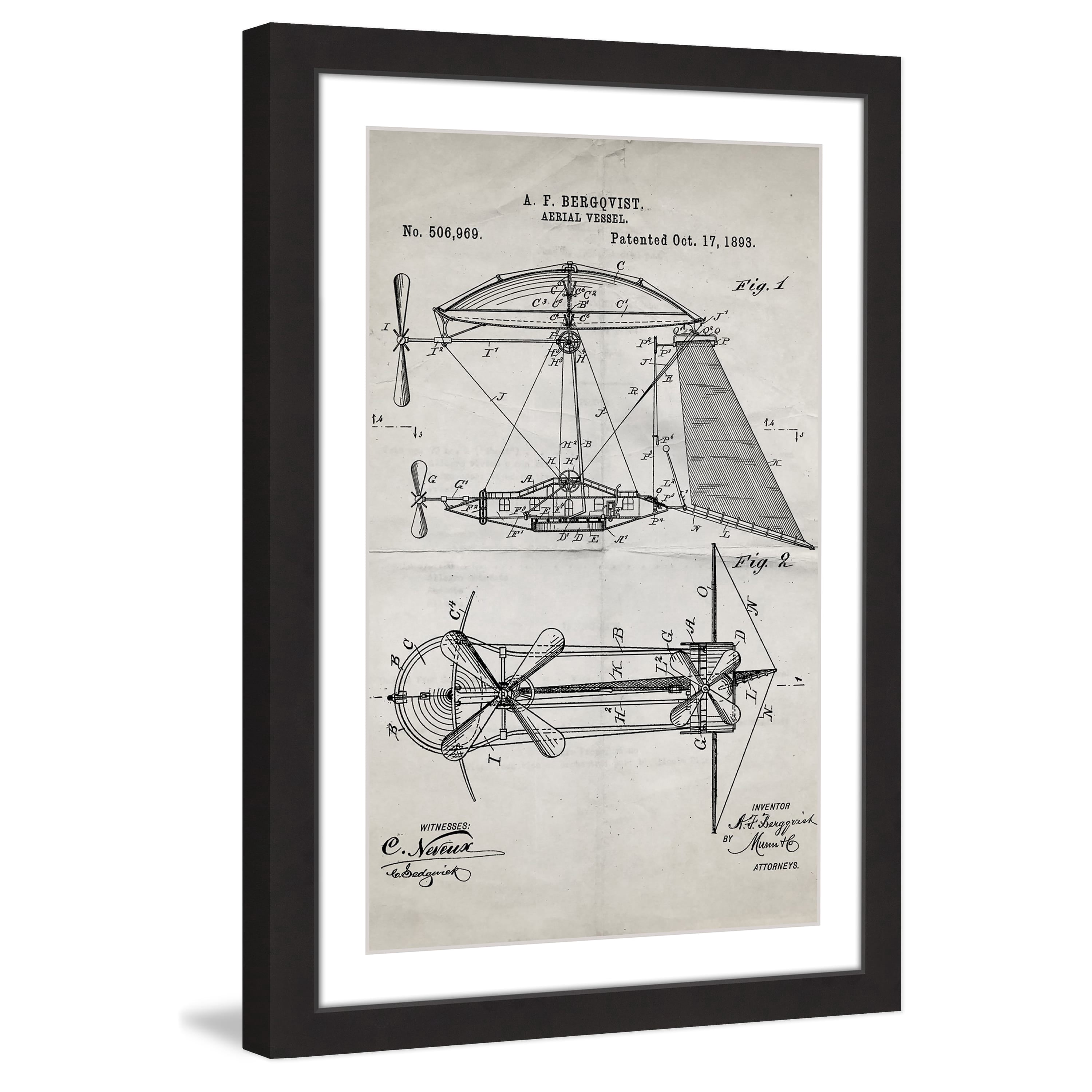 "Aerial Vessel 1893 Old Paper" Framed Painting Print