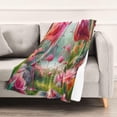 thumbnail image 2 of Manta de franela suave y acogedora con diseño de flamencos tomando cócteles para fiestas de verano, 60 x 90 pulgadas, decorativa, ligera, cálida y difusa, para sofá, cama, sillón, 2 of 7