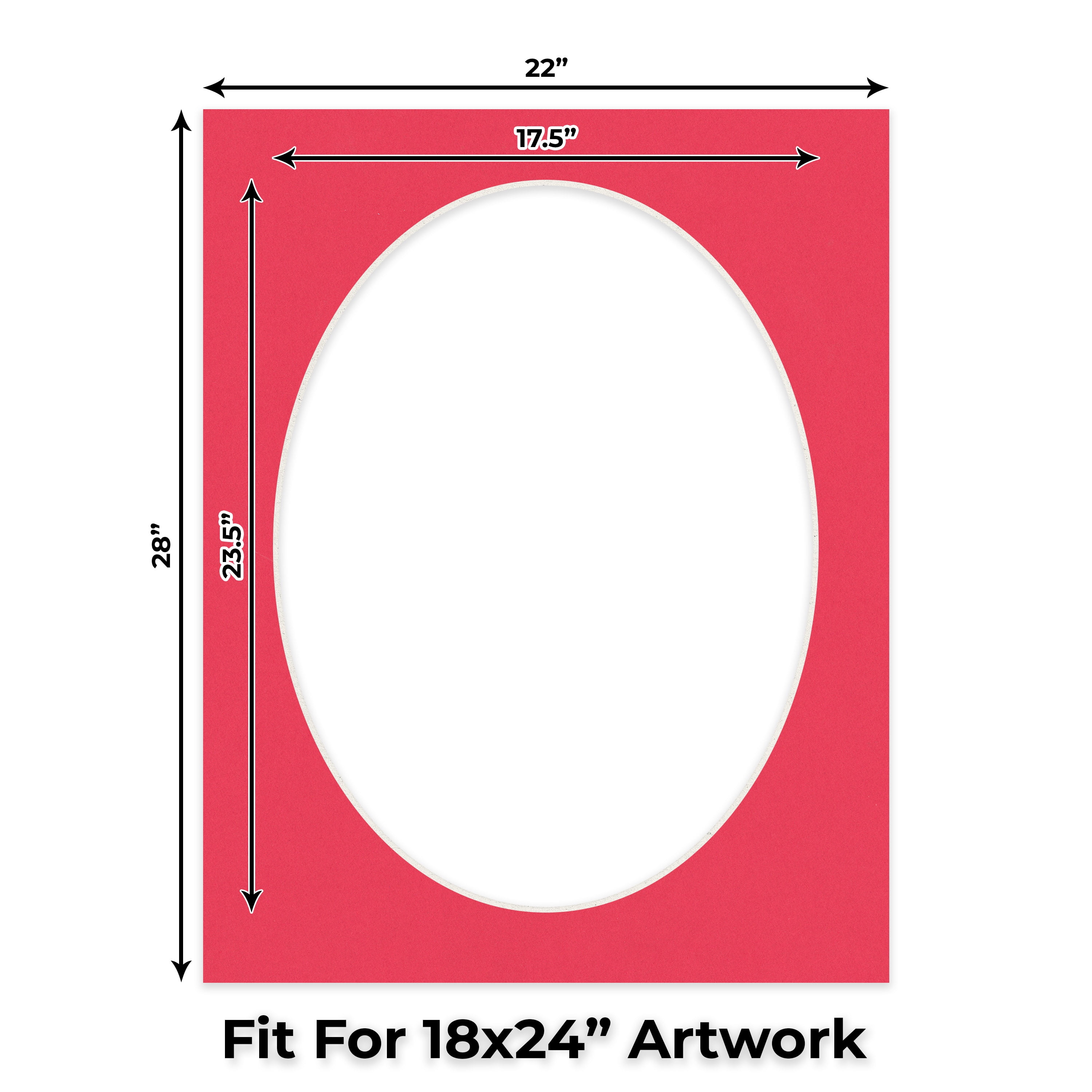 Cardinal Red Picture Frame Mat for 22x28 Frames - Oval Opening for 18x24 Photos - 50 Mats