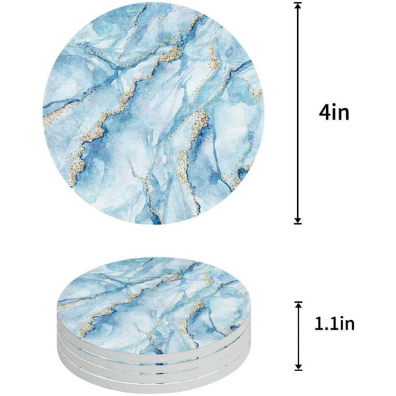 FMSHPON Marble Set of 8 Round Coaster for Drinks, Absorbent Ceramic Stone Coasters Cup Mat with Cork Base for Home Kitchen Room Coffee Table Bar Decor
