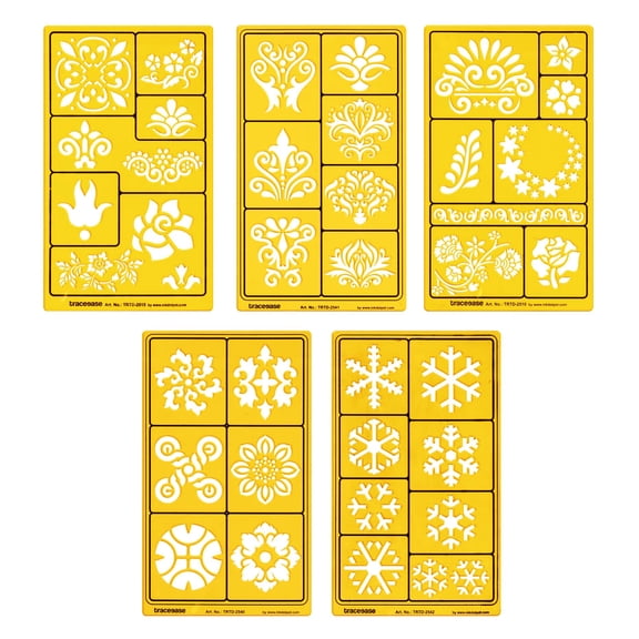 Traceease Multi-Pattern Floral Design Drawing Templates For Scrapbooking Designing Craft DIY Art Supplies, 5 Pieces