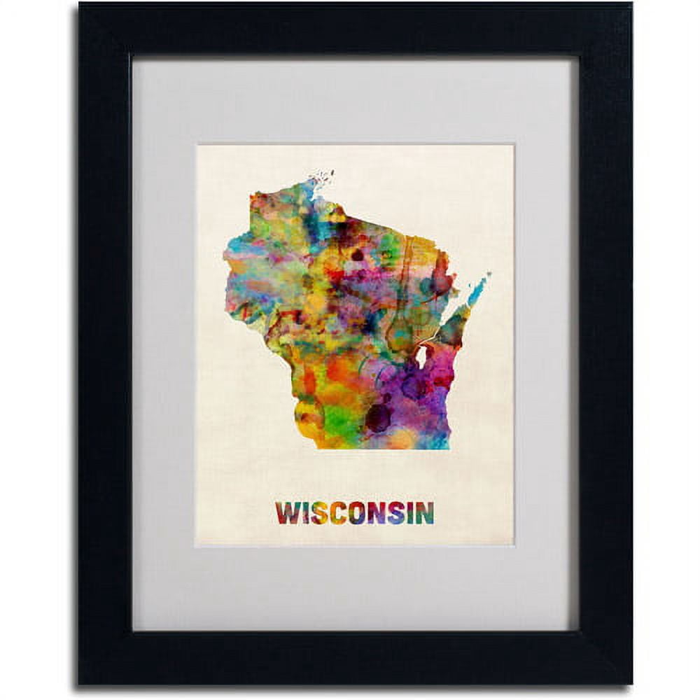 Trademark Fine Art "Wisconsin Map" Matted Framed Art by Michael Tompsett, Black Frame