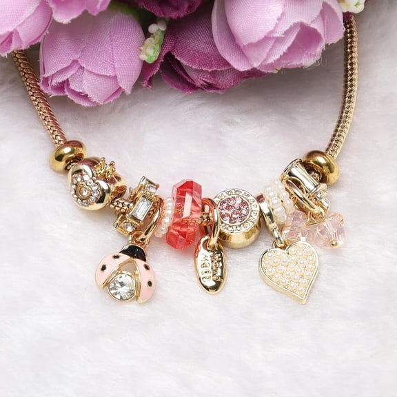 DASAW-Charm Bracelets for teen girls exquisite cute cartoon friendship bracelet Gold Stainless Steel Bangle birthday Gift box Adjustable little girls kids jewelry holiday gifts