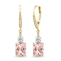 Gem Stone King 18K Yellow Gold Plated Silver Peach Nano Morganite Dangle Earrings for Women (4.88 Cttw, Gemstone October Birthstone, Octagon 9X7MM)