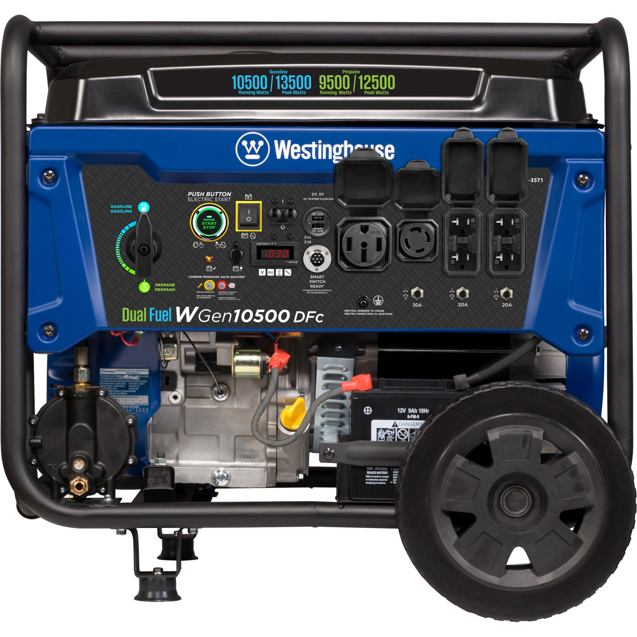 Westinghouse 13,500 Peak Watt Dual Fuel Portable Generator, Home Backup, CO Sensor