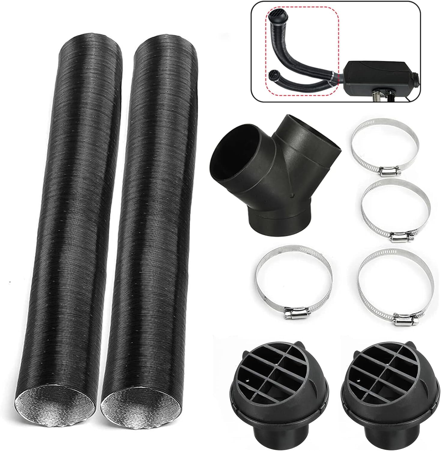 Diesel Parking Heater Set, 75mm Warm Heater Duct Pipe, Air Outlet, Y-type Elbow & Clamps