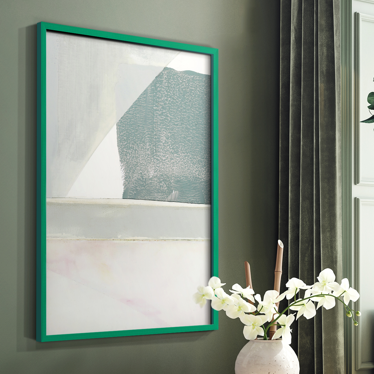 Couturier II Framed Print in Green Solid Wood Framed Print No Nail Hanging