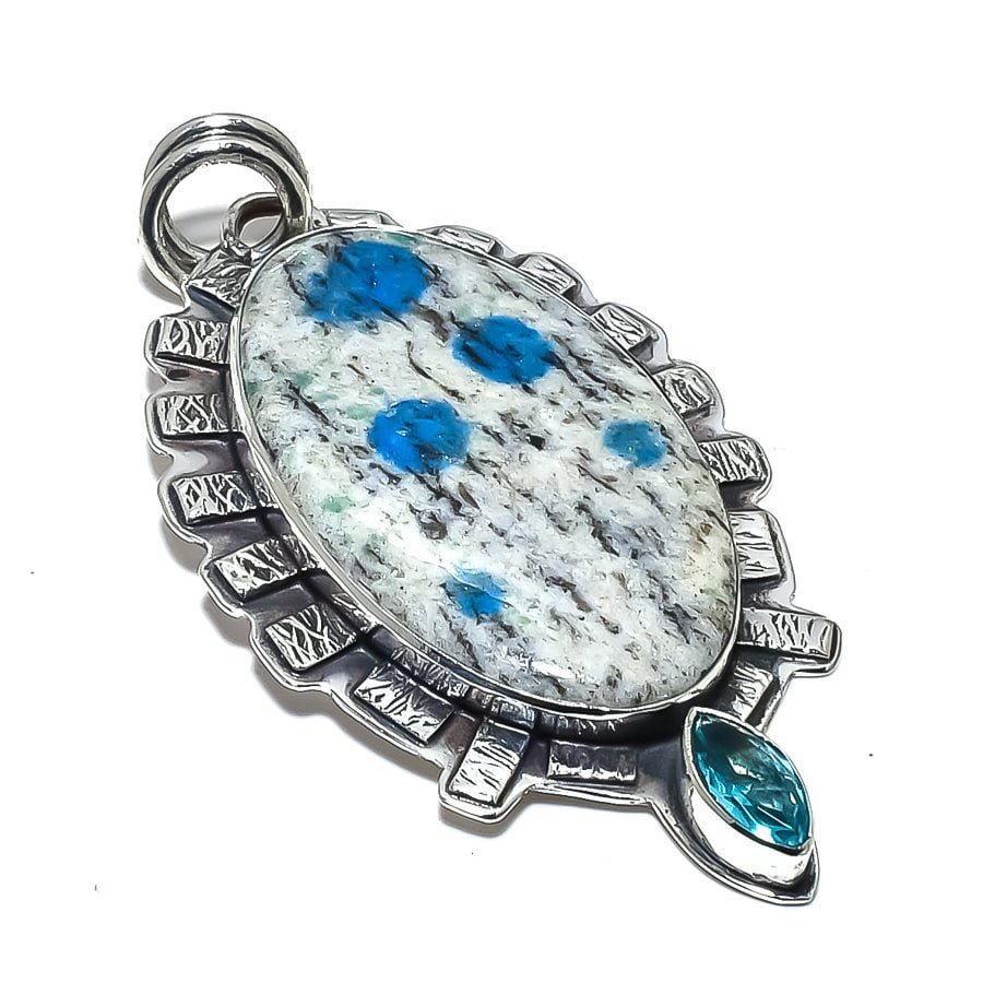 K2 Azurite Gemstone Ethnic Handmade 925 Sterling Silver Plated Jewelry Pendant 2.4