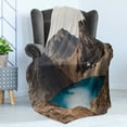 thumbnail image 4 of Landscape Soft Flannel Fleece Throw Blanket, Secret Lake on the Rock Mountain Resort Nature Earth Landscape Photo, Cozy Plush for Indoor and Outdoor Use, 50" x 60", Brown Teal, by Ambesonne, 4 of 5