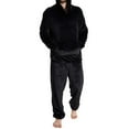 thumbnail image 5 of Mens Pajama Sets flannel Fleece Warm Solid Color Hooded Long Sleeve Fashion Leisure Soft tops with Pants Two Piece Set Sleepwear Nightwear,Black,S, 5 of 8