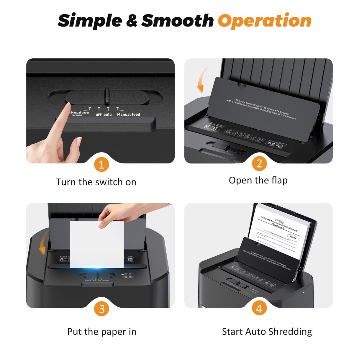 QUIETLEMON 100-Sheet Auto Feed Cross-Cut Paper Shredder Heavy Duty 8 Sheets Manual Shredders with 4.5 Gal Pullout Bin