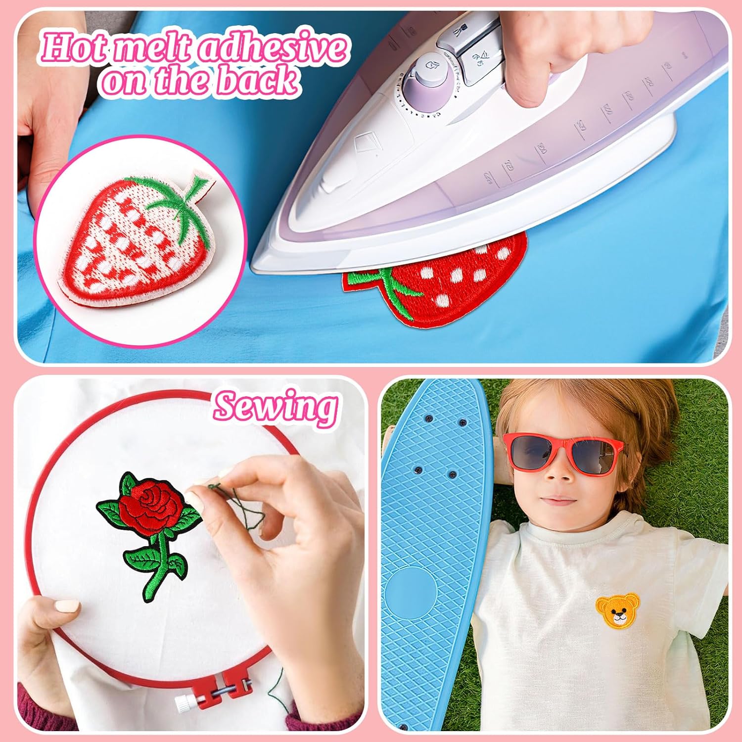 AllWays Plaza 60pcs Cartoon Embroidered Patches Random Assorted Styles Cute Theme Iron on Patches DIY Sew Applique Repair Patch Cute Preppy Sew on Patches for Backpacks Pants Clothes Jeans