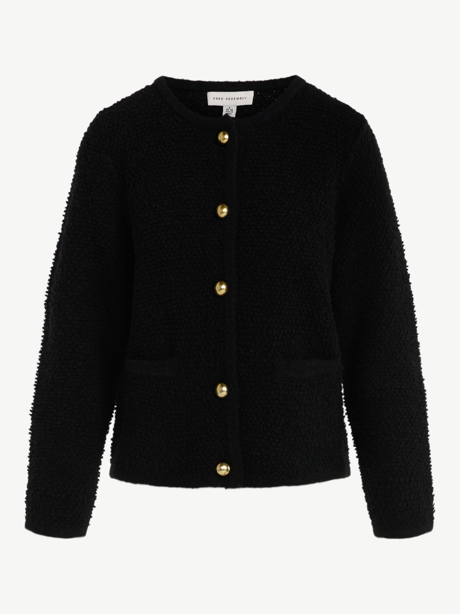 Free Assembly Women's Nubby Cardigan with Welt Pockets, Midweight, Sizes XS-XXL