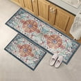 thumbnail image 6 of 2 Piece Boho Kitchen Decor Rug Set, Vintage Bohemian Floral Rug for Kitchen Laundry Bathroom, Non-Slip Washable Hallway Runner Floor Mat 17x30+17x47 Inch Orange, 6 of 6