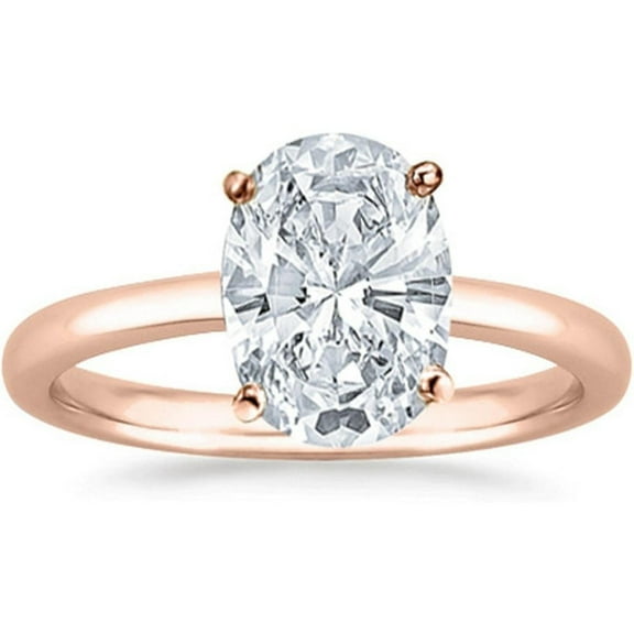 Solitaire Wedding Engagement Ring For Women In 925 Sterling Silver 14K Rose Gold Plating Oval Cut White Diamond