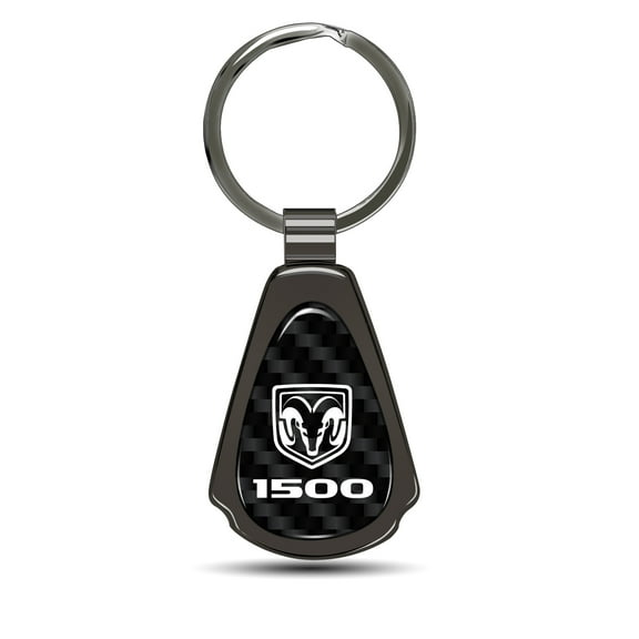 RAM 1500 Logo Real Black Carbon Fiber Gunmetal Black Metal Teardrop Key Chain