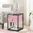 thumbnail image 3 of VECELO Tempered Glass Nightstand with Drawer, Glass Top End Table for Bedroom/Living room/Office, Pink, 3 of 8