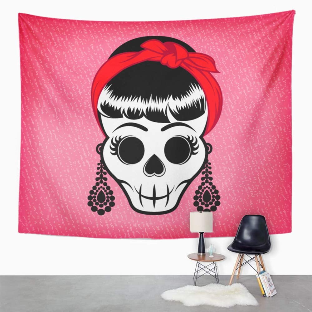 ZEALGNED Red Bandana Cute Skull Dressed in Vintage Rockabilly