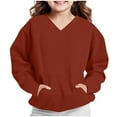 thumbnail image 4 of Zpanxa Girls V Neck Drop Shoulder Sweatshirt Kangaroo Pocket Long Sleeve Pullover Toddler Red 2 Years, 4 of 8