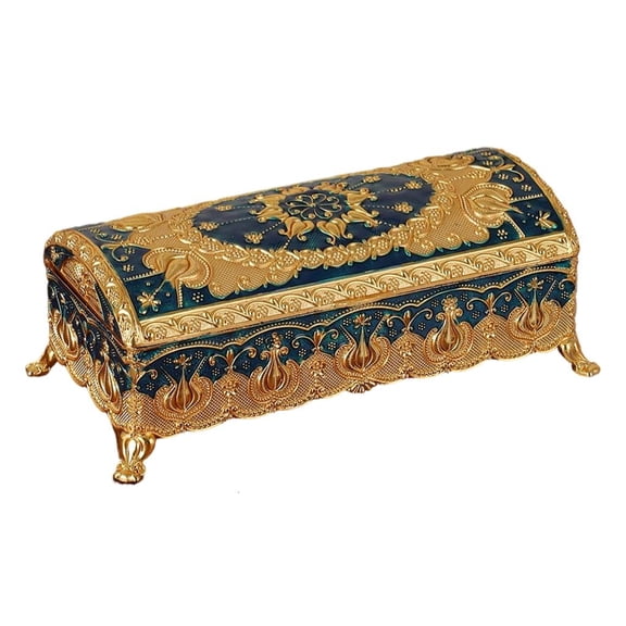 Stylish Antique Inspires Rectangular Enameled Jewelry Case With Plush Interior Storage Box for Necklaces And Earrings
