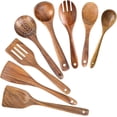 thumbnail image 1 of Cucharas de madera para cocinar, juego de utensilios de cocina antiadherentes, cucharas de madera, juego de utensilios de cocina, utensilios de madera de teca natural que no se ray, 1 of 5