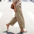 thumbnail image 2 of ShomPort Womens Pants Business Casual Loose Work Cropped Trousers Drawstring Cotton Linen Pants, 2 of 7