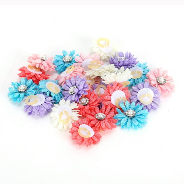 25 unids/lote bonitos lazos para el pelo para perros y gatos, lazos de flores para acicalamiento con bandas de goma para mascotas