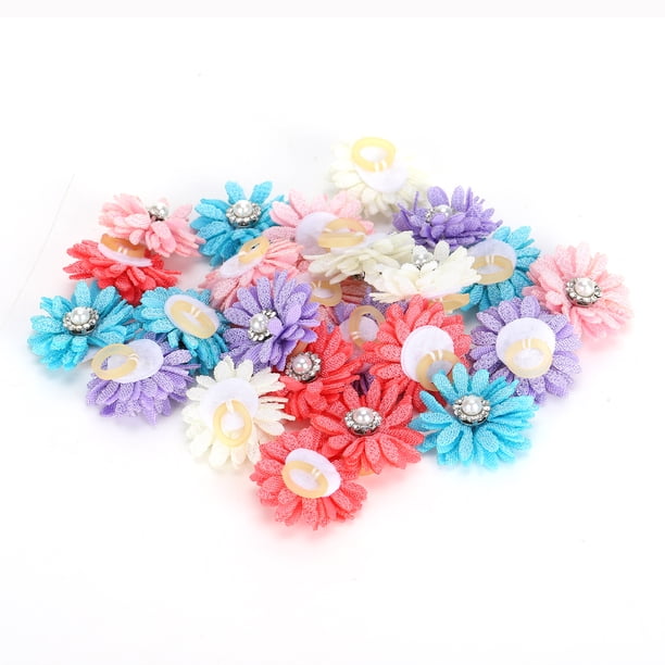 25 unids/lote bonitos lazos para el pelo para perros y gatos, lazos de flores para acicalamiento con bandas de goma para mascotas