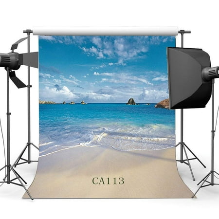 Image of ABPHOTO Polyester 5x7ft Photography Backdrops Seaside & Ocean Sand Beach Blue Sky White Clouds Scene Seamless Newborn Baby Toddlers Lover Portraits Background Photo Studio Props