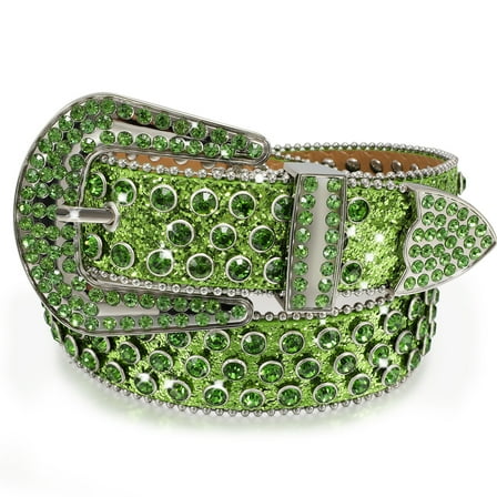 Namzi-b Men Women Rhinestones Belt, Western Bling Belt Sparkly Diamond Belt Cowgirl Cowboy Punk Studded Belt (Green)