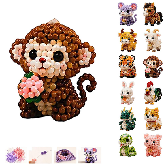 3D Beaded 12 Zodiac Animal DIY Kit, Complete Collection of Chinese Zodiac Glass Bead Figurines, Handmade Beading Art Material Pack Horse