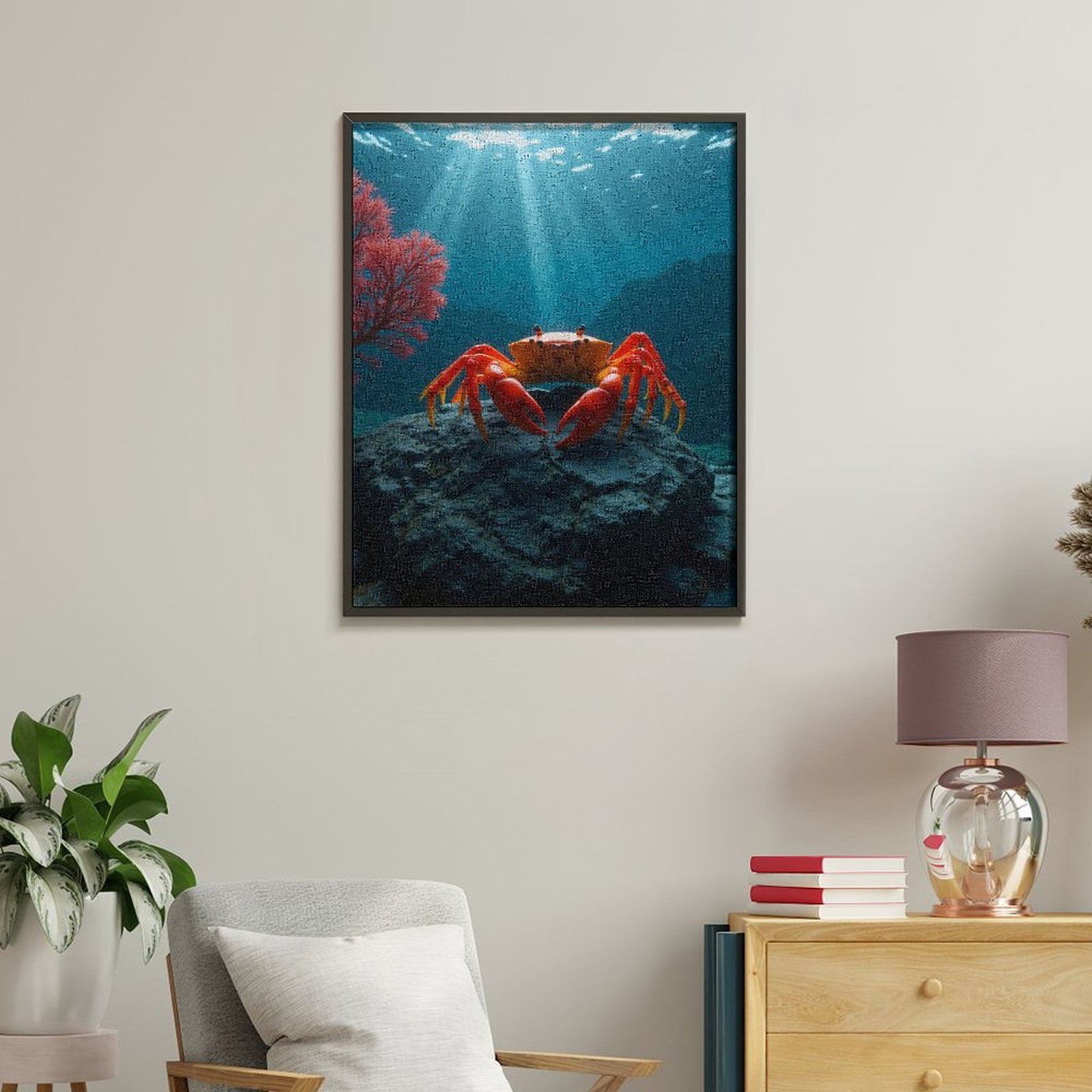 Paint By Numbers Kit for Adults Beginner - DIY Crab On Rock Ocean Scene Canvas Painting Kits for Adults, Frameless Paint By Number for Adults for Home Wall Decor 16x20 Inch