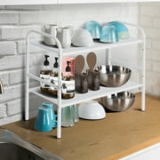YEERSWAG® Expandable Under Sink Organizer,2 Tier Adjustable Under Sink Storage Rack with Removable PP Panels,Carbon Steel Kitchen Bathroom Cabinet Organizer Multi-purpose Countertop Storage Shelf
