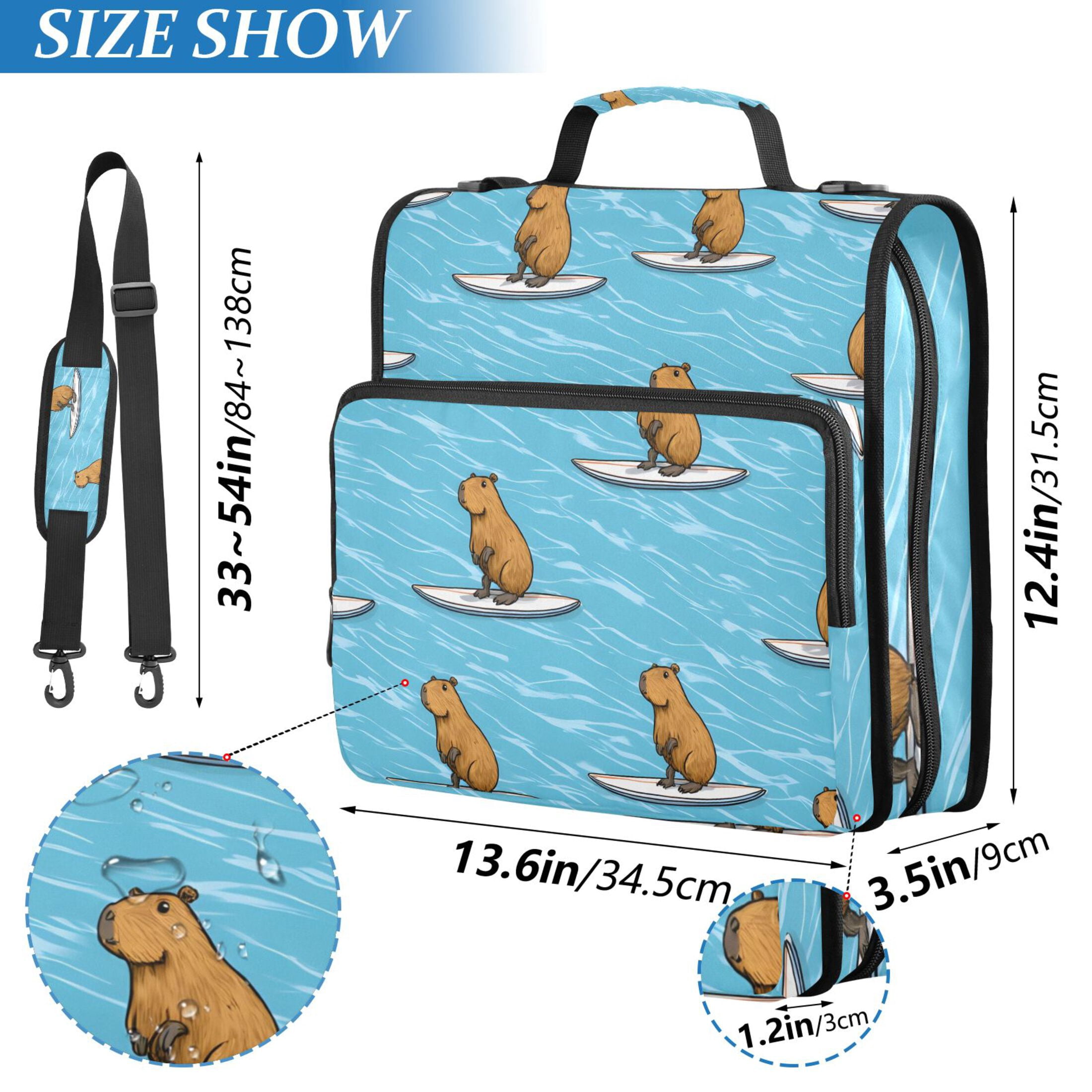 3 Ring Zipper Binder with Shoulder Strap Waterproof Trapper Keeper 2 Inch D-Ring 500 Sheets Capacity Capybara Surfer on Water