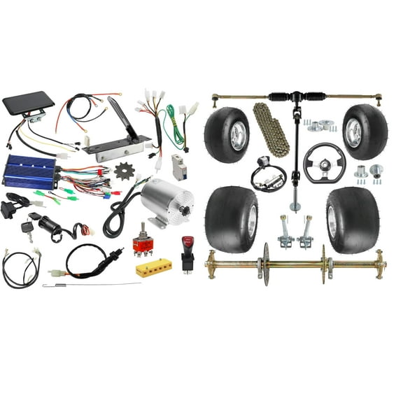 32" Go Kart ATV Rear Live Axle Assembly Kit Shaft & 72V 3000W Brushless Electric Motor Kit & 11x7.10-5 Wheels Tires for DIY Parts Upgrade 4 Wheelers Drift Trike Quad Buggy Golf Cart