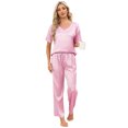 thumbnail image 6 of Womens Satin Pajama Sets Short Sleeve Silk Pajamas with Pants V-Neck Satin Sleepwear Set for Women 2 Piece Soft Pajama Loungewear Sets for Females, S-XXL, 6 of 13